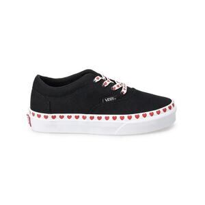 Vans Doheny Black White Red Heart Foxing Girls Lace Up Sneaker Shoes Size 5